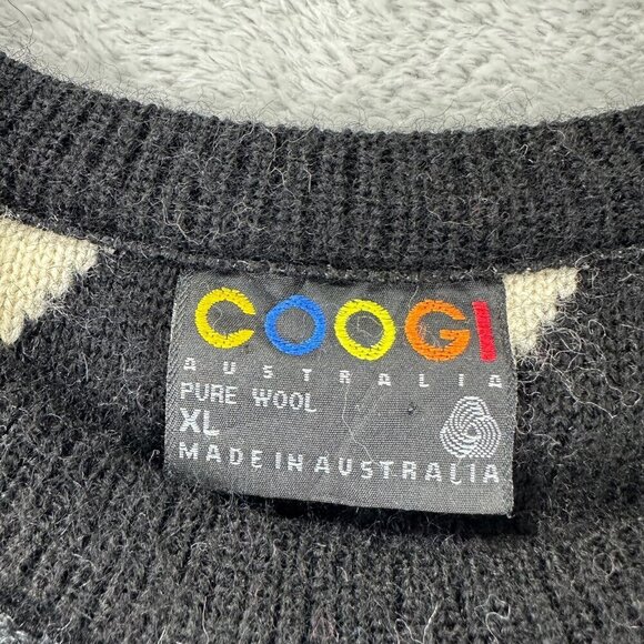 Coogi Australia Men's XL Pure Wool Knit Sweater Black Cream - Picture 2 of 14